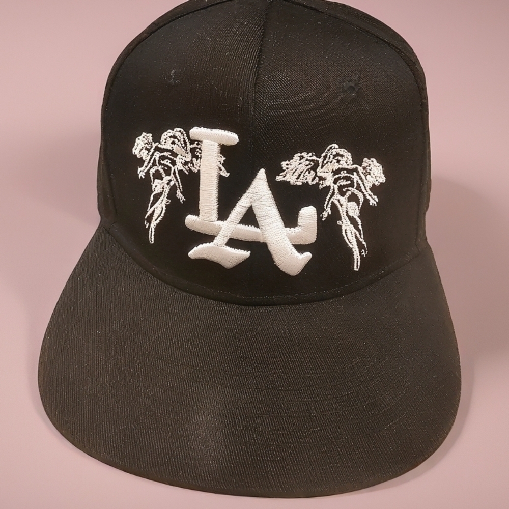 Black Scale Black Cap with White LA Embroidery